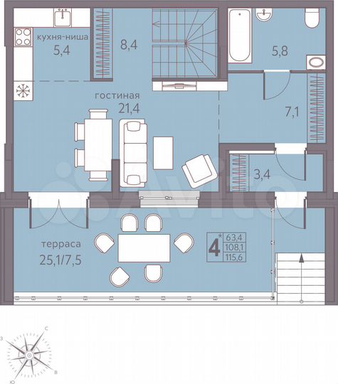 4-к. квартира, 115,6 м², 1/22 эт.