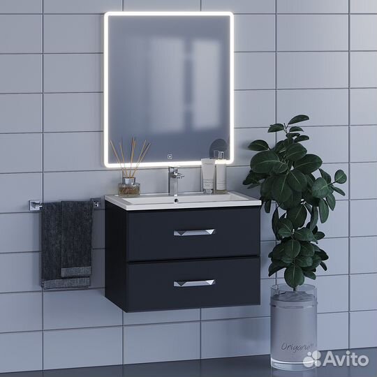 Тумба под раковину 70 см, подвесная черная