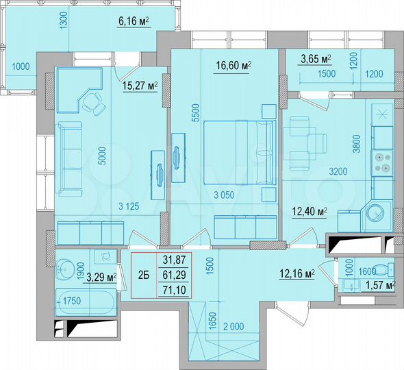 2-к. квартира, 71,1 м², 10/18 эт.