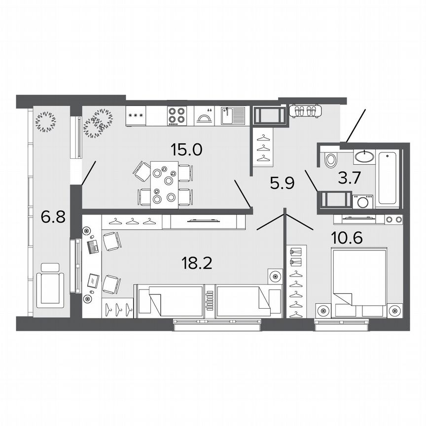 2-к. квартира, 52,2 м², 24/24 эт.