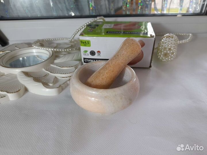 Ступка с пестиком из натурального мрамора