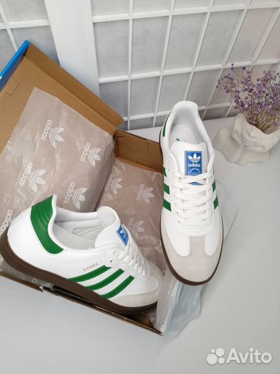 Кроссовки Adidas Samba бело - зелёные
