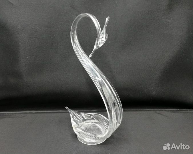 Статуэтка икорница Лебедь 22 см гутное стекло