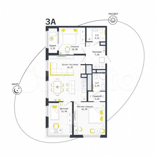 3-к. квартира, 84,9 м², 2/25 эт.
