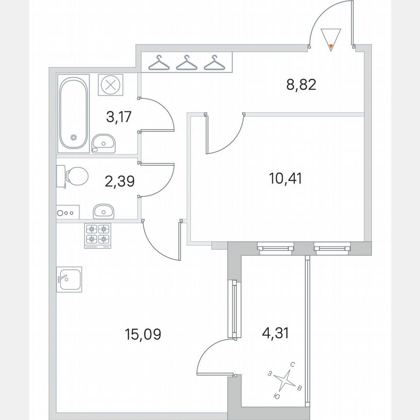 1-к. квартира, 43,9 м², 1/4 эт.