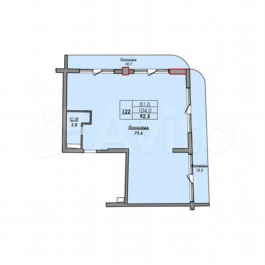 Своб. планировка, 92,5 м², 3/9 эт.