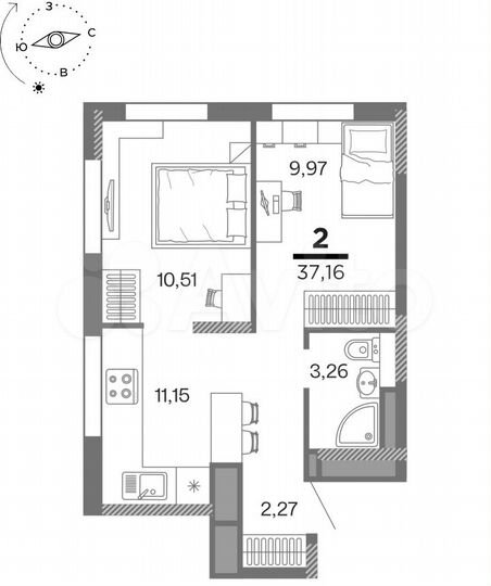 2-к. квартира, 37,2 м², 6/25 эт.