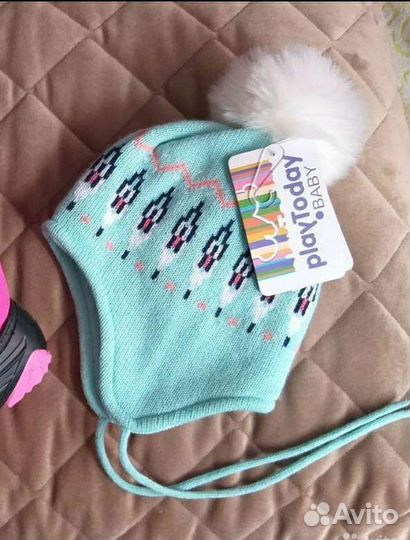 Новая теплая зимняя шапка PlayToday, обхват 46 см