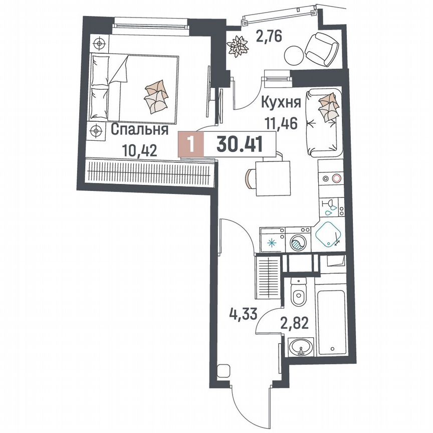 1-к. квартира, 30,4 м², 9/18 эт.