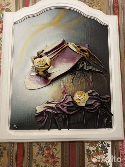 Картина из натуральной кожи антиквариат