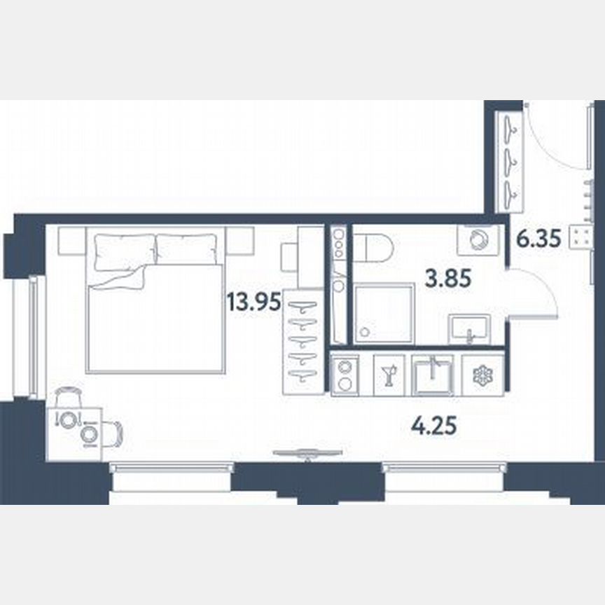 Апартаменты-студия, 28,4 м², 9/16 эт.