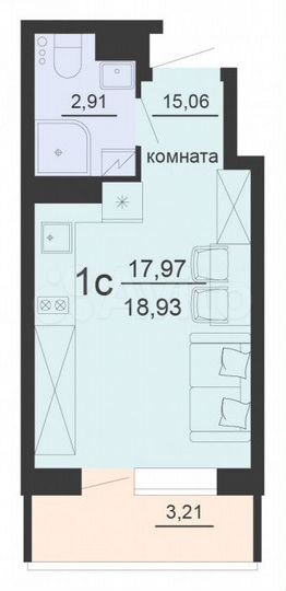 Квартира-студия, 18,9 м², 6/20 эт.