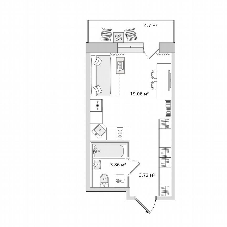 Квартира-студия, 26,7 м², 15/21 эт.