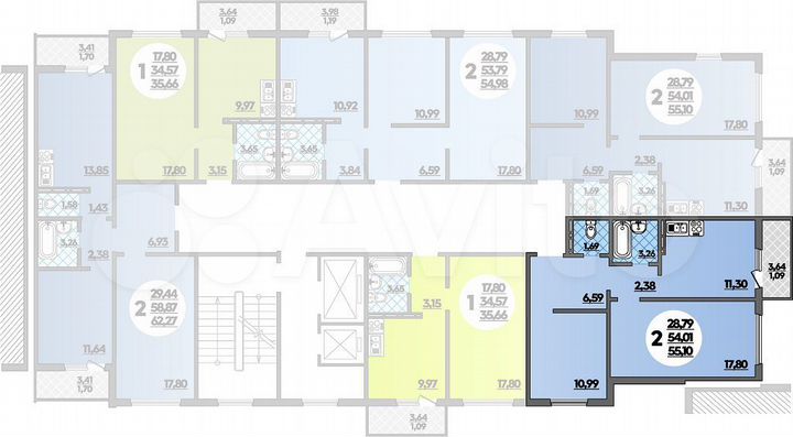 2-к. квартира, 55,1 м², 5/16 эт.