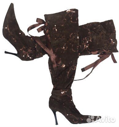 Ботфорты (24,5), расшитые пайетками, с шёлковыми