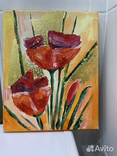 Картина акрилом с поталью