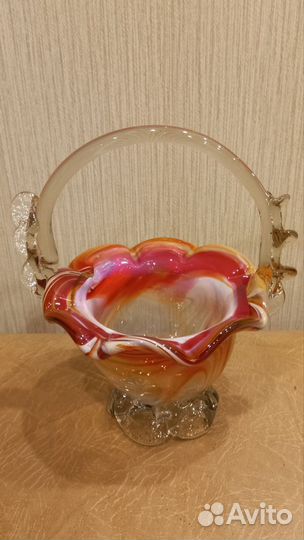 Ваза конфетница СССР цветное стекло