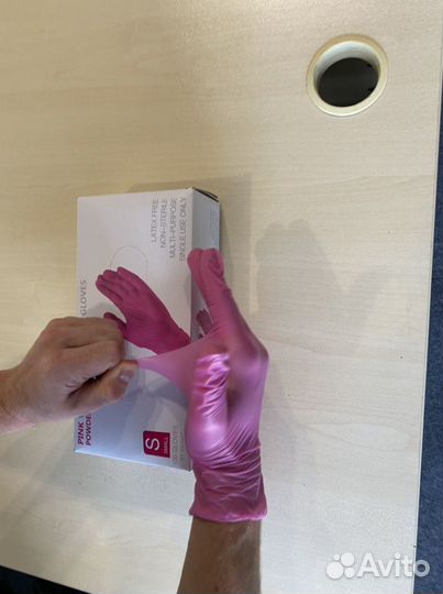 Перчатки одноразовые нитриловые розовые Xs S M L
