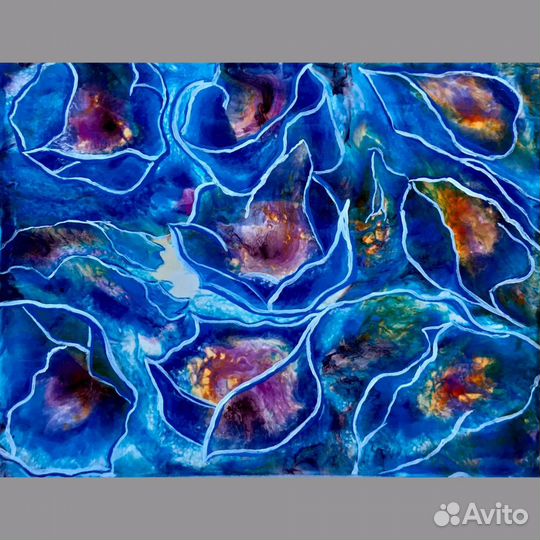 Картина Флюид Арт. Синие маки. 40-52 см