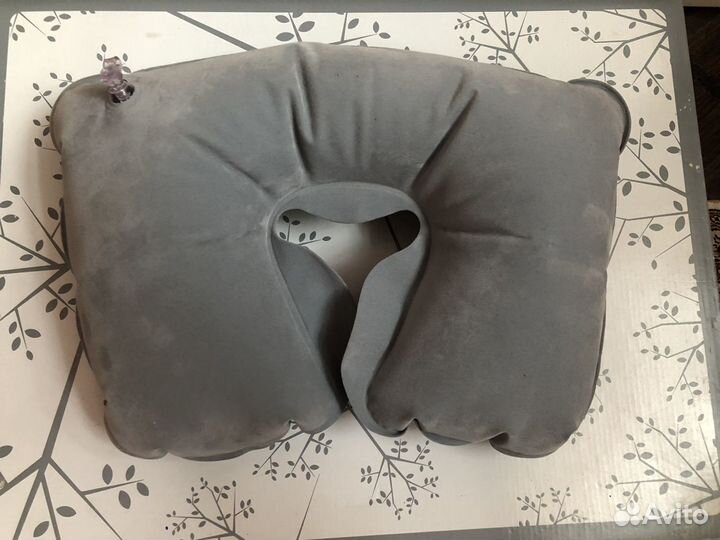 Подушка дорожная надувная, бархатное покрытие