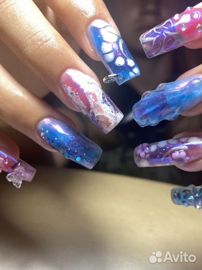 Наращивание, гель лак с крейзи-дизайнами