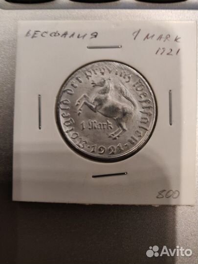 Монета Вестфалия 1 марка 1921