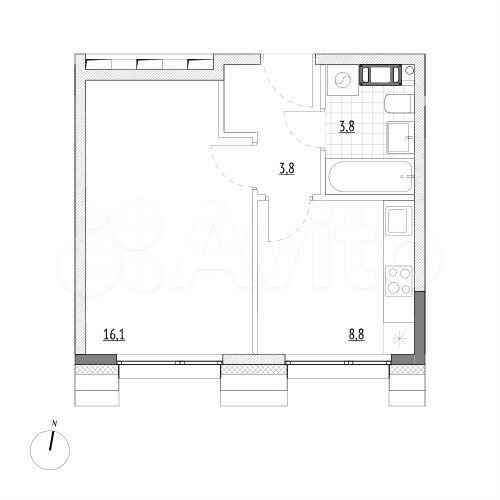 1-к. апартаменты, 32,5 м², 3/7 эт.
