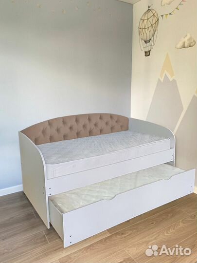 Кровать 2е спальное лдсп детская мягк спинка
