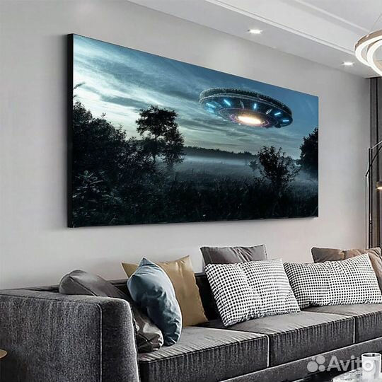 Современная Картина маслом для интерьера нло