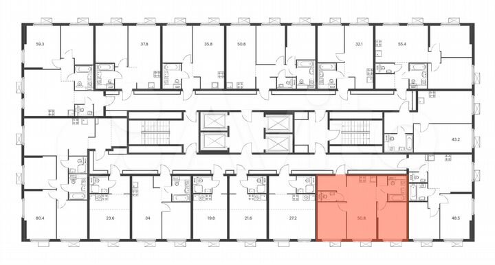 2-к. квартира, 50,8 м², 22/33 эт.
