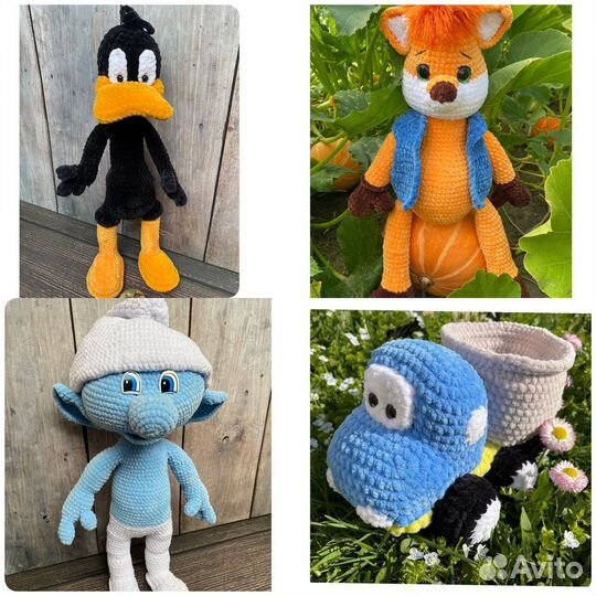 Плюшевые игрушки зайки-снеговик вязание
