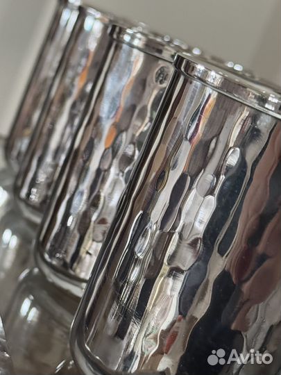 Комплект кувшин и 6 стаканов серебрение антик