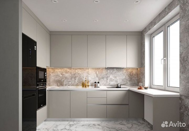 Угловая кухня в потолок. Кухонный гарнитур на зака