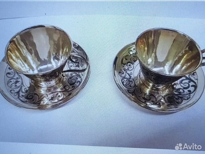 Две кофейные пары,серебро 84 проба