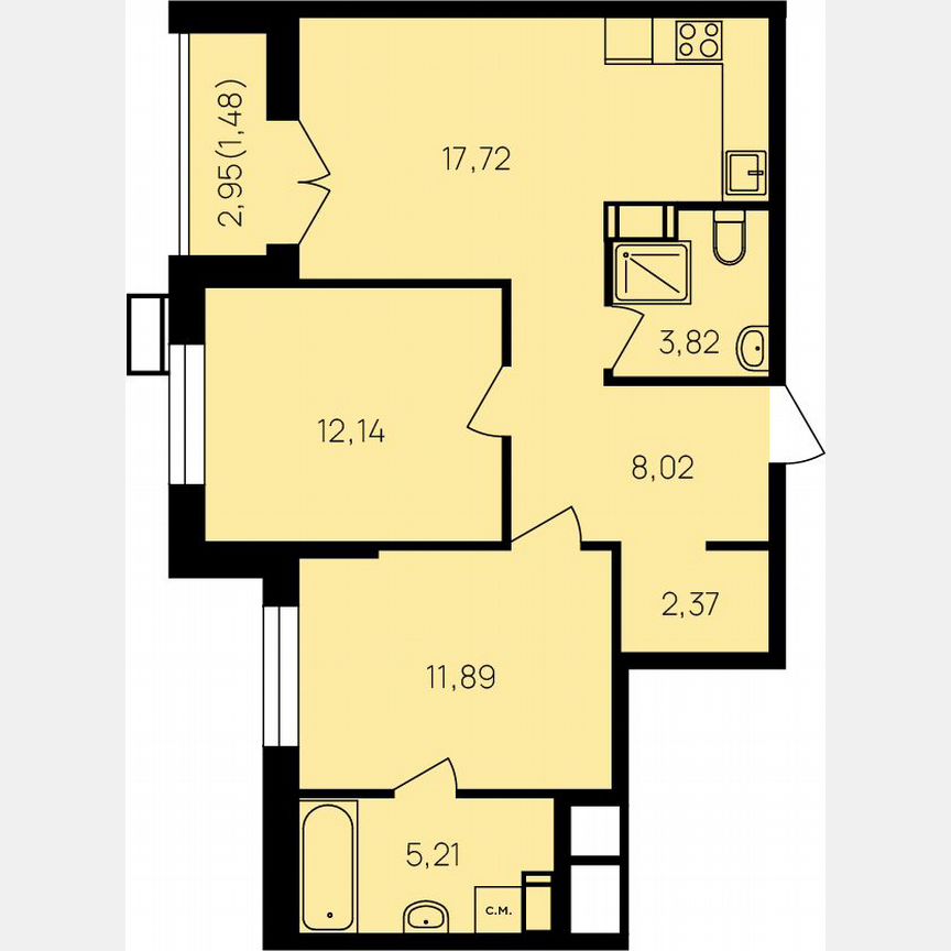 2-к. квартира, 64,3 м², 12/19 эт.