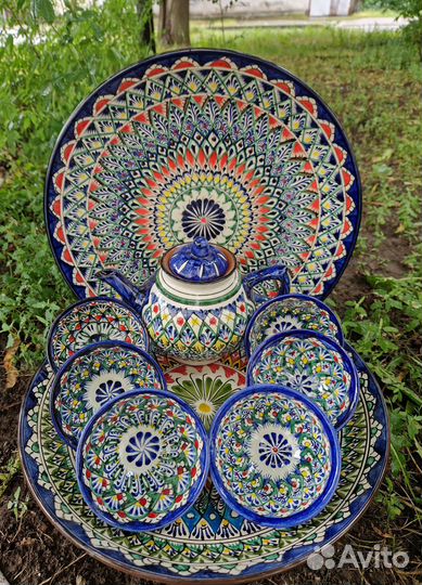 Набор посуды, ляган, пиала, коса, чайник, сервиз