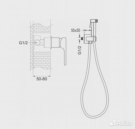 Гигиенический душ со смесителем Rose R1005H, черный
