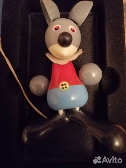 Игрушка Мышонок, деревянная, на резинках, СССР