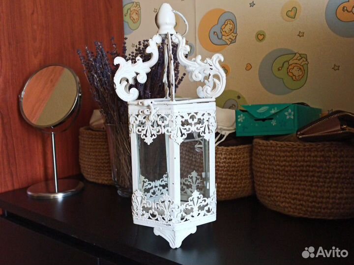 Подсвечник шеббишик белый винтаж состаренный