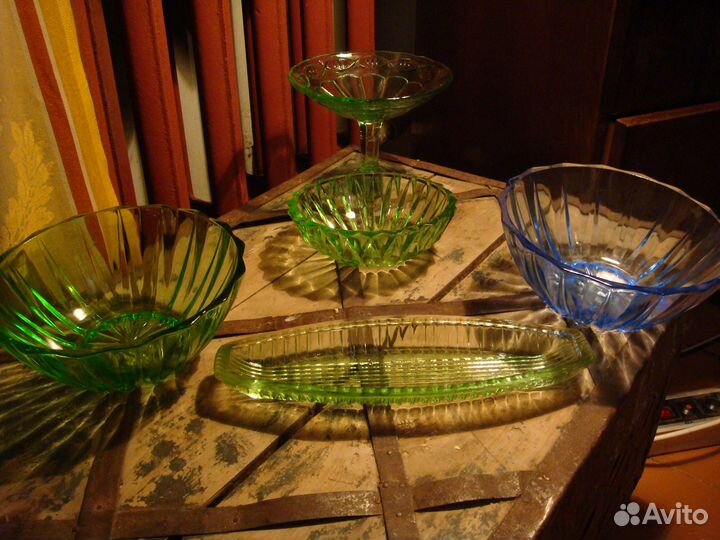 Ваза Конфетница Зеленое Цветное Стекло СССР