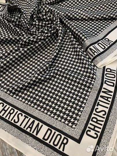 Шелковый платок шаль Dior белый с черным новый