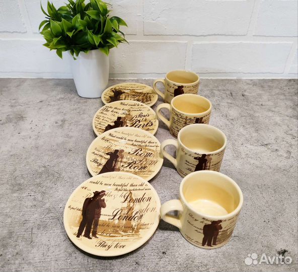 Сервиз кофейный 4 пары фарфор б/у