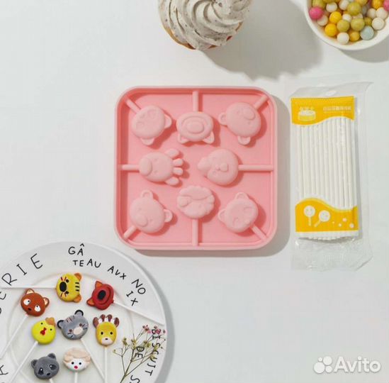 Форма силиконовая для леденцов «Зверята» новая