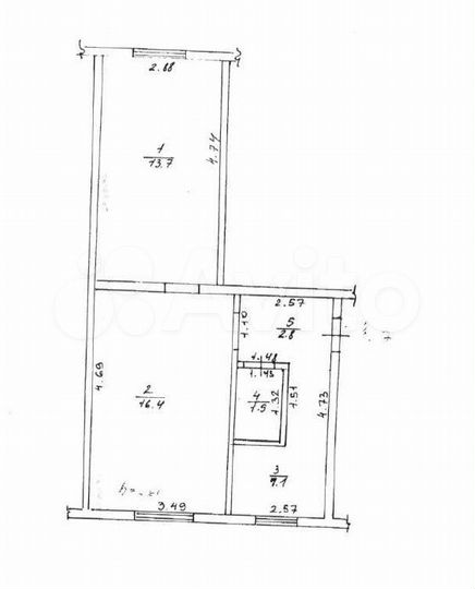 2-к. квартира, 41,9 м², 1/2 эт.