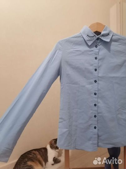 Школьная форма, голубая блузка,рубашка,синий жилет