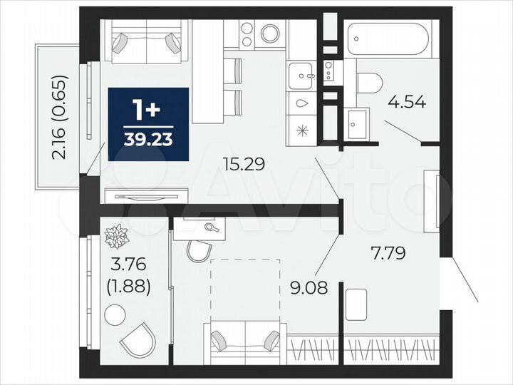 1-к. квартира, 39,2 м², 5/21 эт.