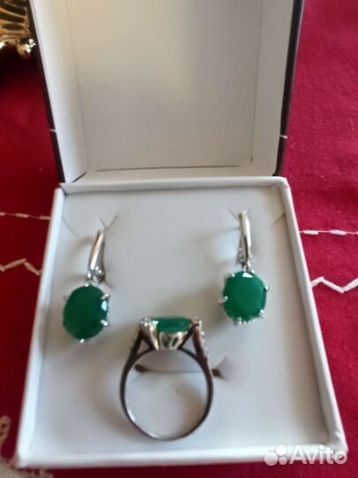 Серьги, кольцо с агатом