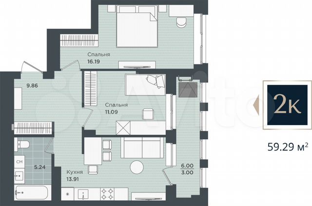 2-к. квартира, 59,3 м², 14/24 эт.