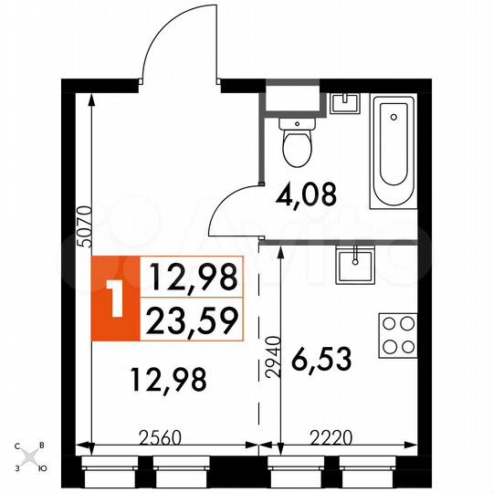 1-к. апартаменты, 23,6 м², 8/15 эт.