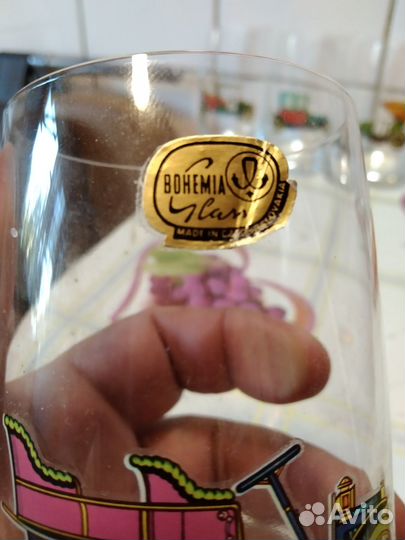 Стаканы с машинками, каретами Богемия,чехословакия